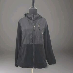 Free Country Jacket Fleece Softshell Hooded Size Large zip pockets black